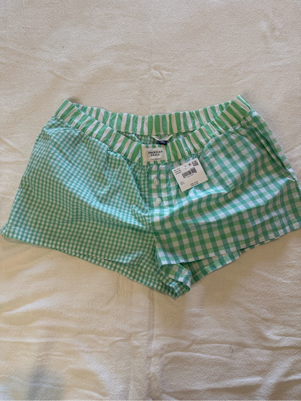 NWT American Eagle AE Gingham Boxer Shorts Green White Pockets L - Picture 3 of 7